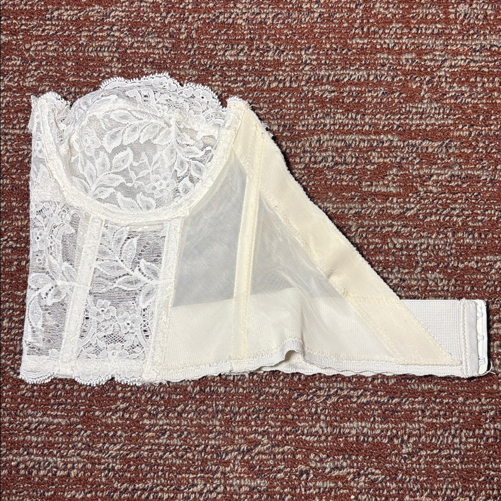 Fleur De Lace cream eyelet lace bustier sheer delicate lace vintage bra 36A - Picture 8 of 16